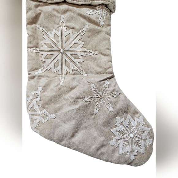 2 Holiday Stockings, Red and Cream with Embroidered Snowflakes - Picture 3 of 10